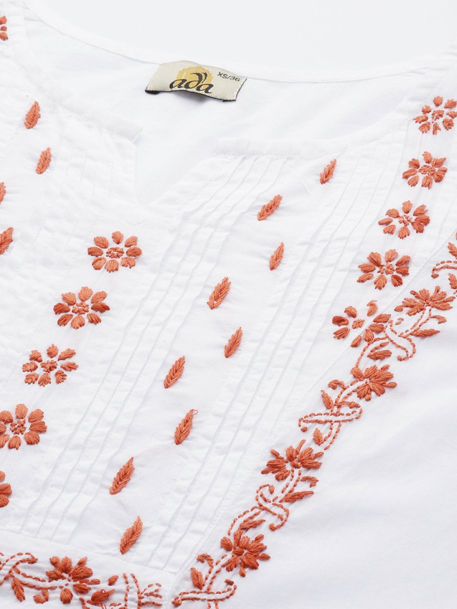 ADA Floral Embroidered Chikankari Floral Kurta