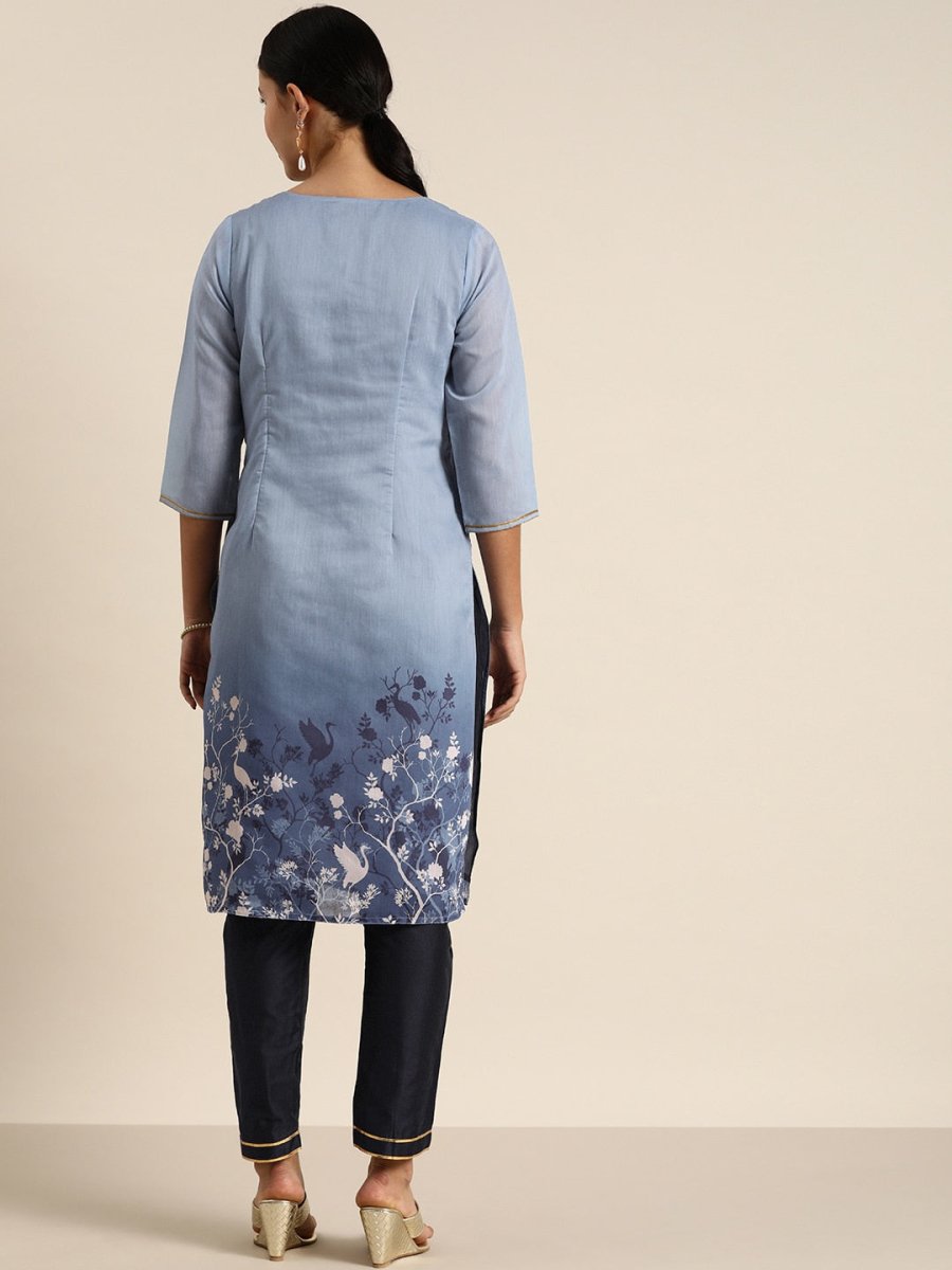 All About You Women Blue Floral Printed Kurta with Trousers