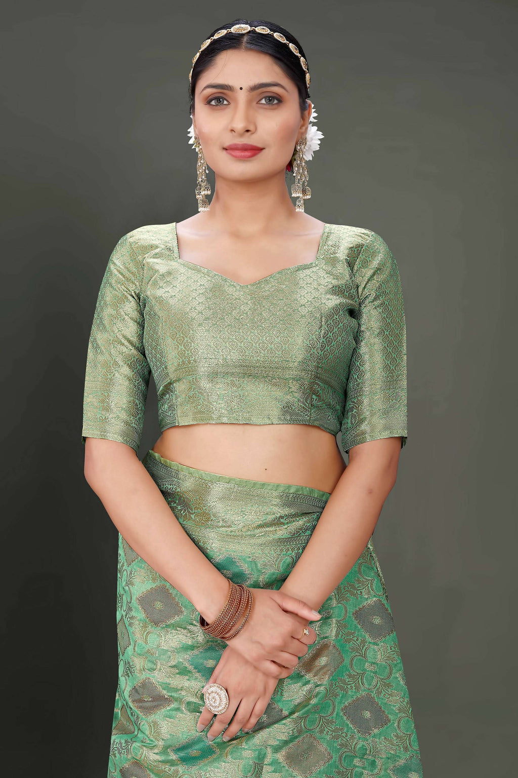 Sea Green Soft Organza Woven Design Saree With Unstitched Blouse Piece - Zaara
