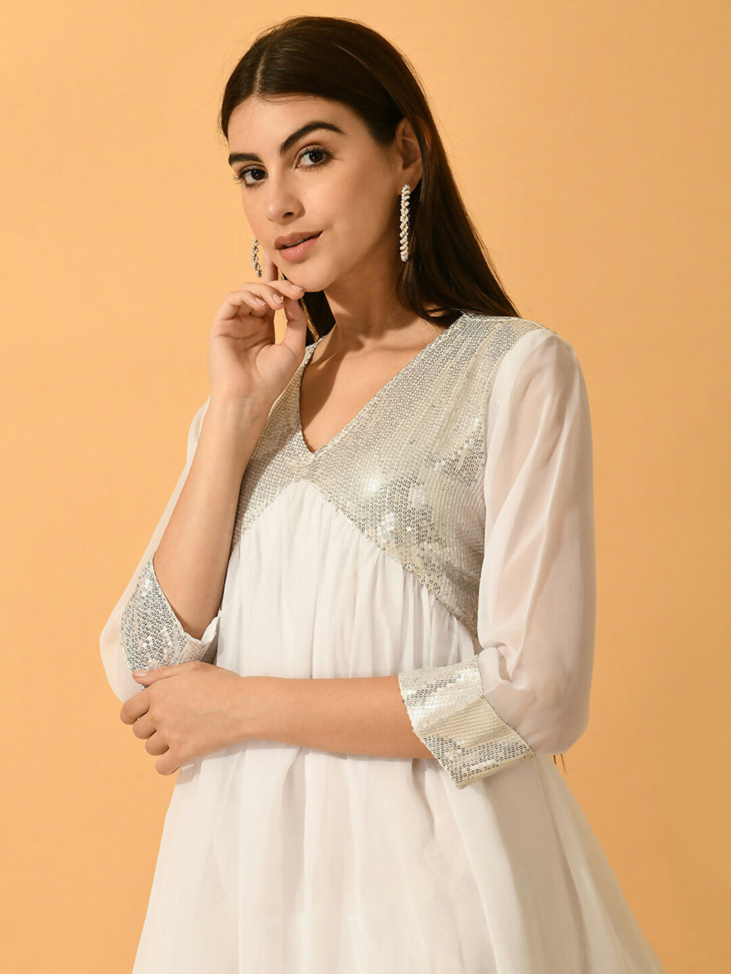 Myshka Women's White Fit and Flare Party Dress