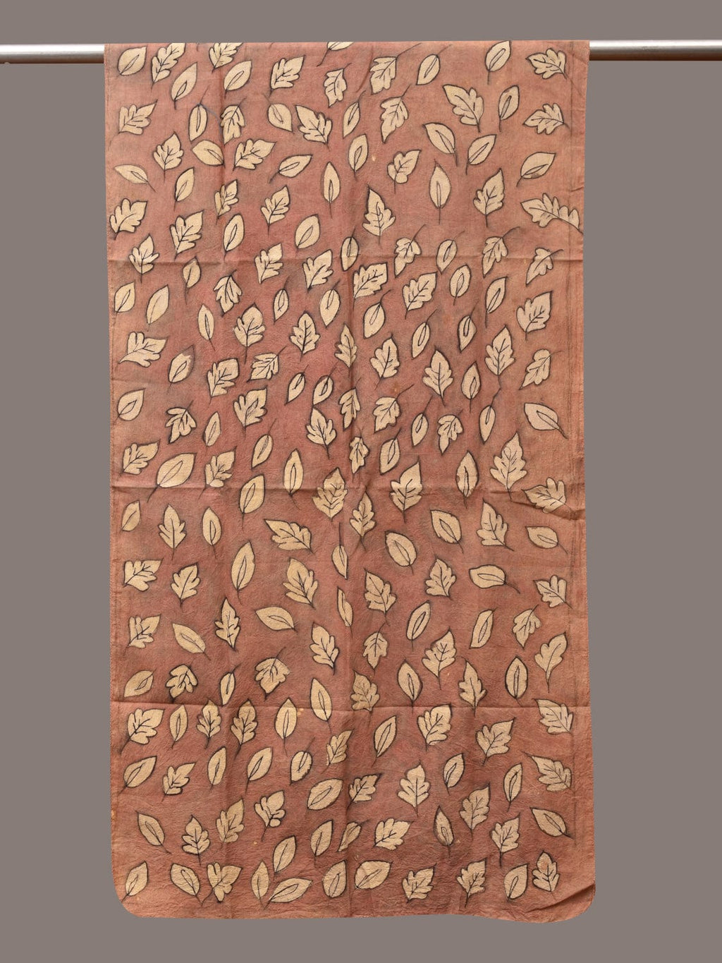 Fawn Kalamkari Hand Painted Sico Stole with Leaves Design - Global Threads