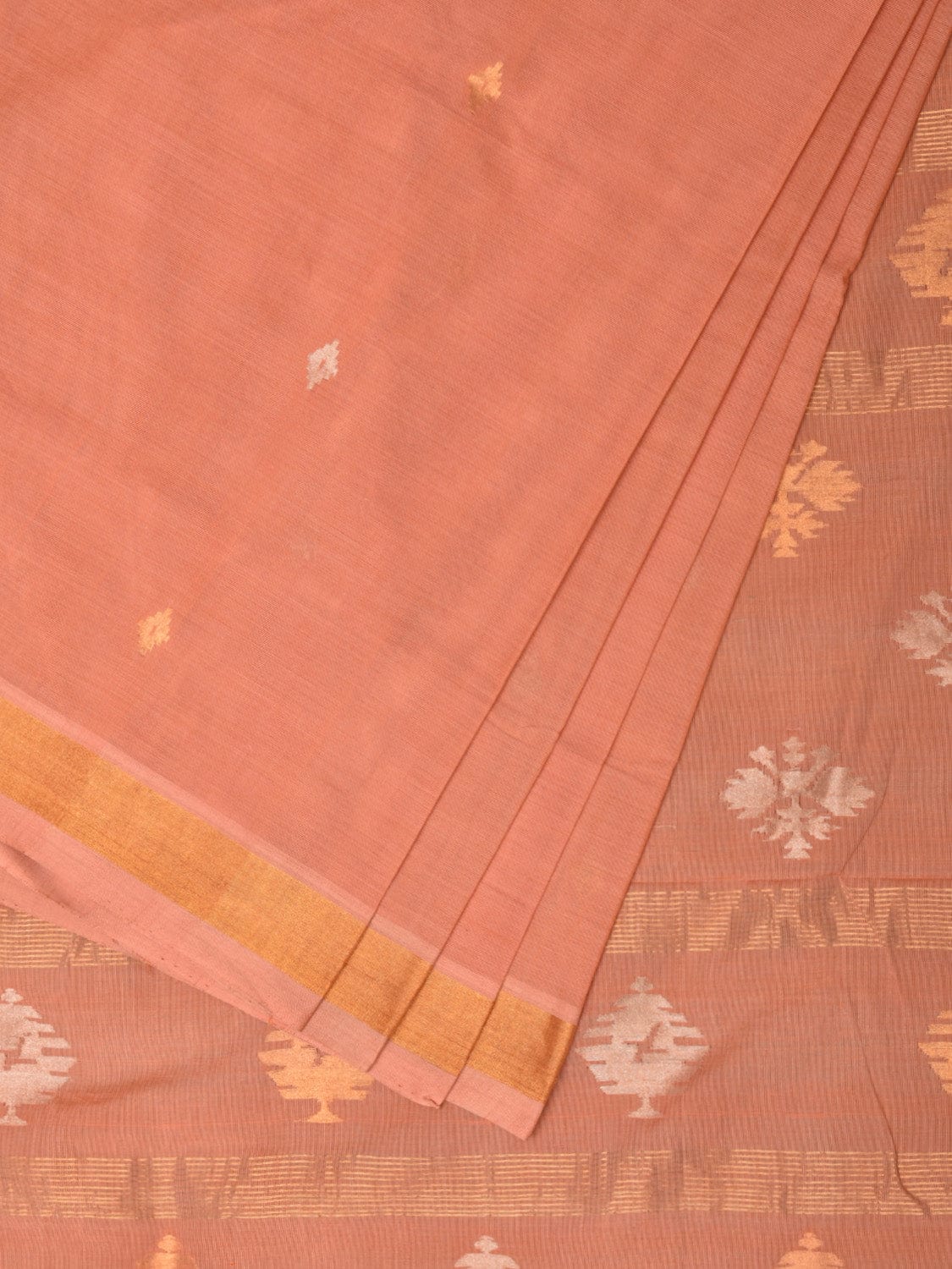 Fawn Uppada Cotton Handloom Saree with Assorted Pallu Design - Global Threads