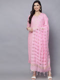 HERE&NOW Women Pink Floral Printed Kurta with Trousers & With Dupatta