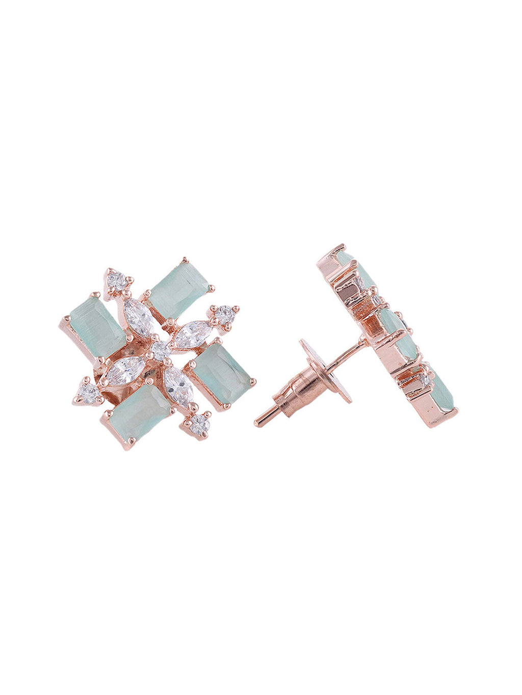 Saraf RS Jewellery Sea Green & Rose Gold-Polished American Diamond Studded Jewellery Set