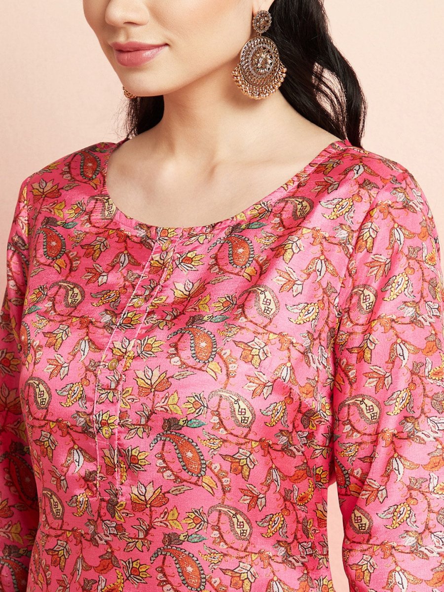 Aks Floral Printed Round Neck Kurta With Trousers