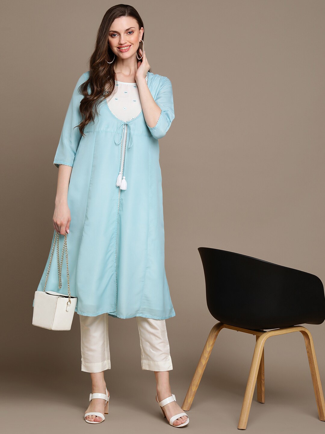 HERE&NOW Embroidered Mirror Work A-Line Kurta