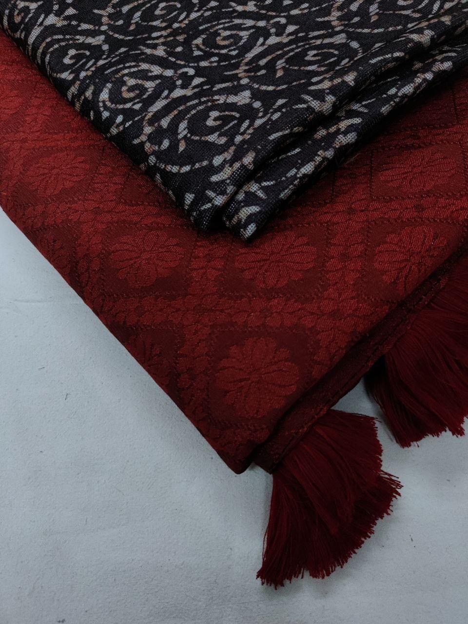 Red Jute Silk Woven Design Saree with Unstitched Blouse - Hiral Fashion