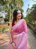 Vamsee Mehar Peach Organza Saree