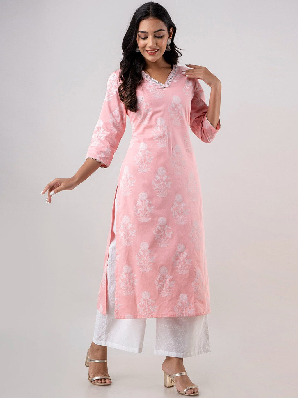 HERE&NOW Women Ethnic Motifs Printed Pure Cotton Kurta with Trousers