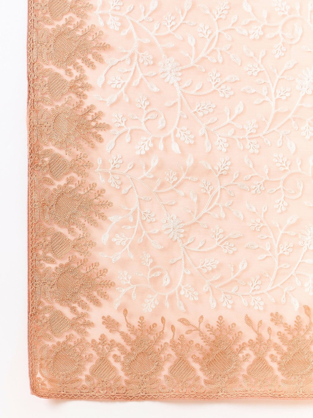 Peach Organza Floral Embroidered Saree with Unstitched Blouse Piece - Roozal