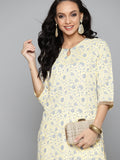 HERE&NOW Women Yellow & Grey Ethnic Motifs Printed Kurta with Trousers