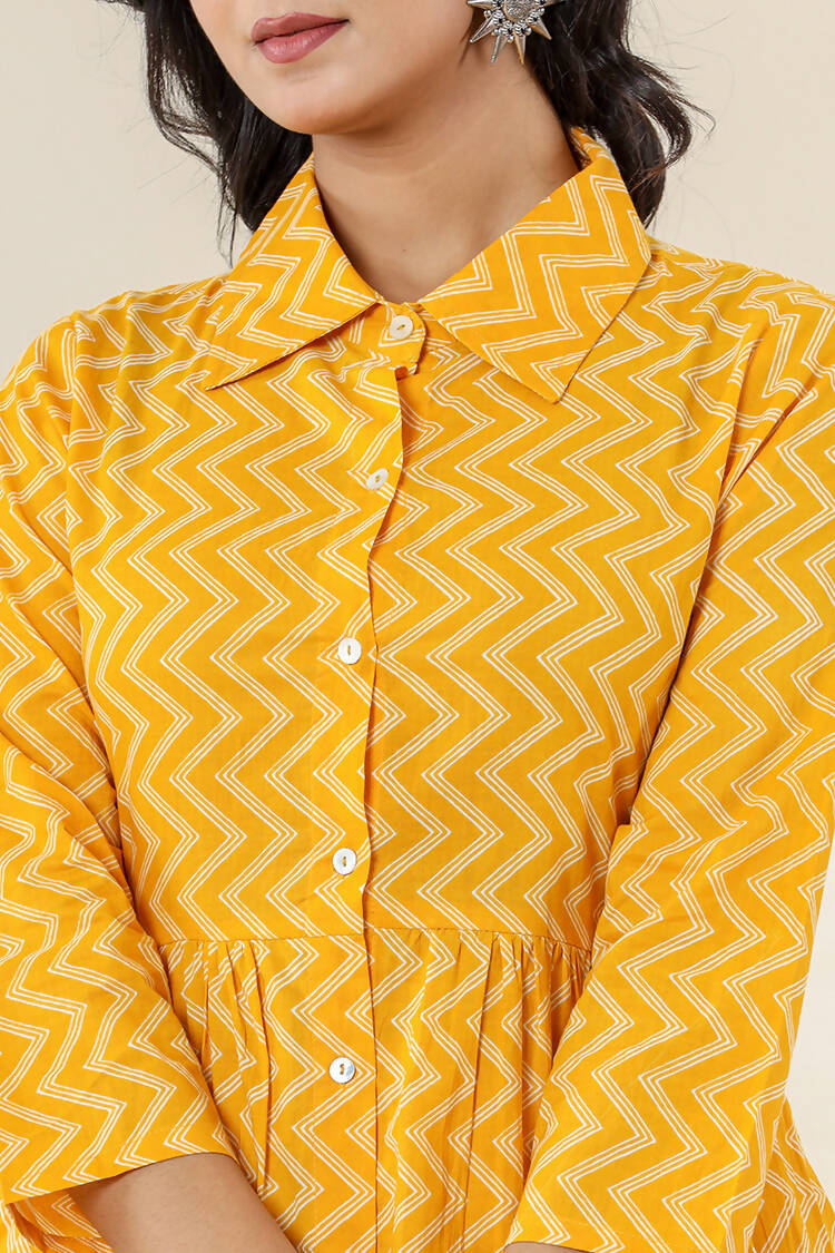 Kaajh Women's Yellow Zigzag Print Cotton Co-ord Set