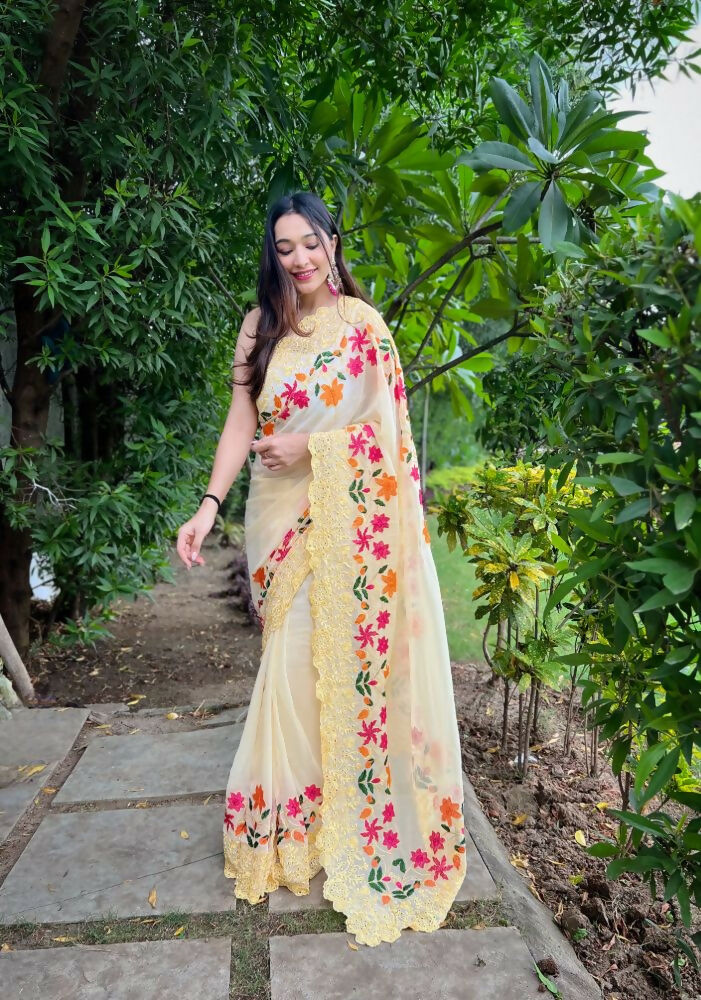 Vamsee Jimmy Yellow Georgette Saree