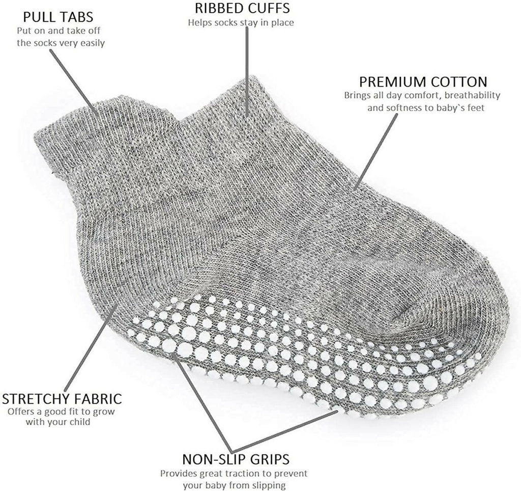 AHC Baby Socks Anti Slip Anti Skid Boys Girls Ankle Length Soft Cotton Socks with Grip