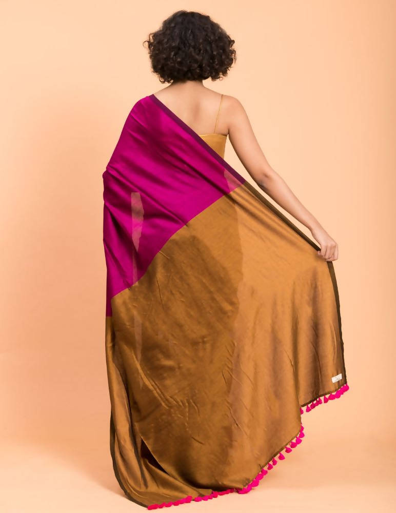 Suta Pink Golden Colorblocked Saree