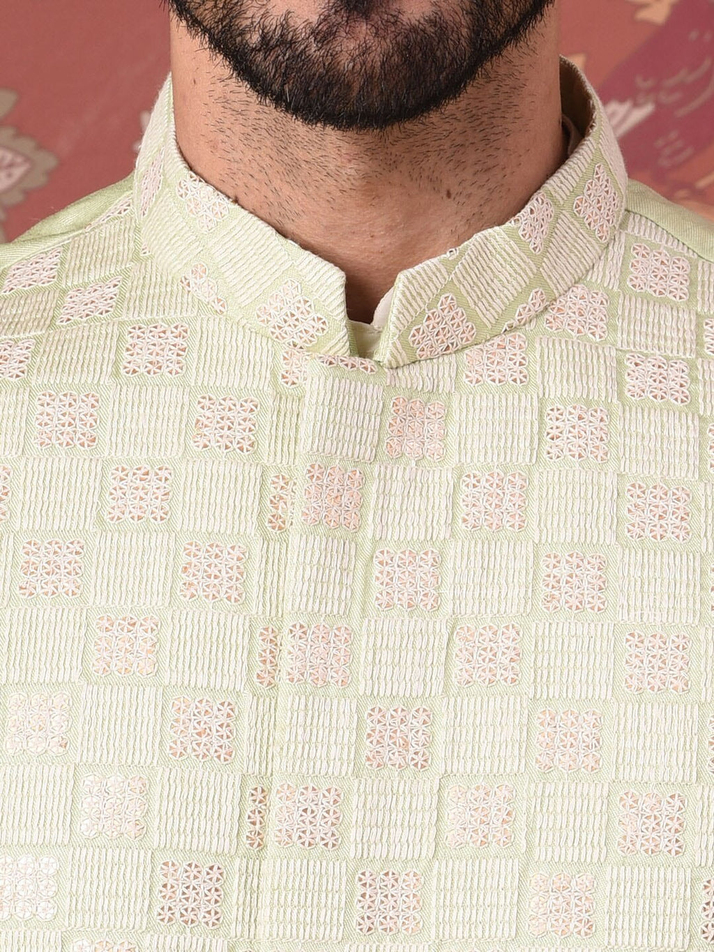 House of Pataudi Straight Kurta With Churidar & Embroidered Nehru Jacket