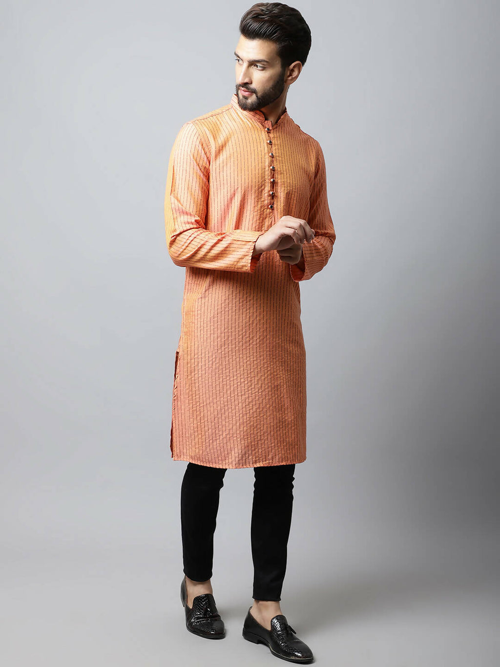 Even Apparels Red Color Pure Cotton Men's Kurta With Side Placket (STR1199)
