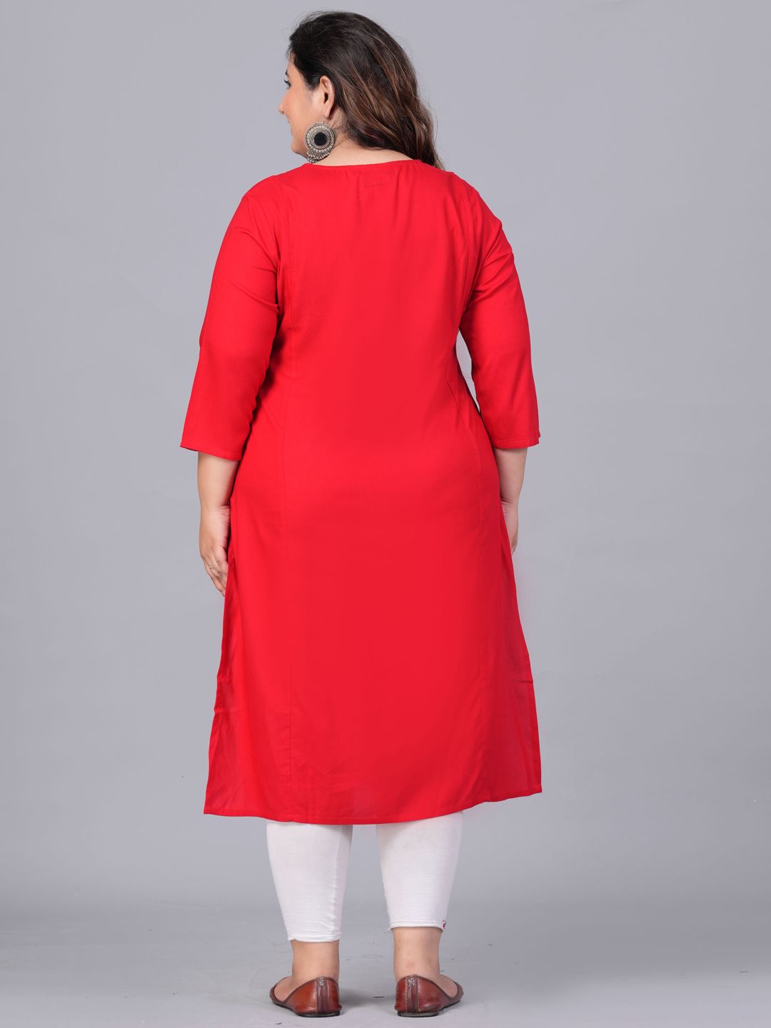 Sztori Plus Size Embroidered Yoke Design Round Neck Three-Quarter Sleeves Straight Kurta