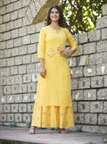 Kaajh Women's Yellow Embroidery Kurta Sharara Set