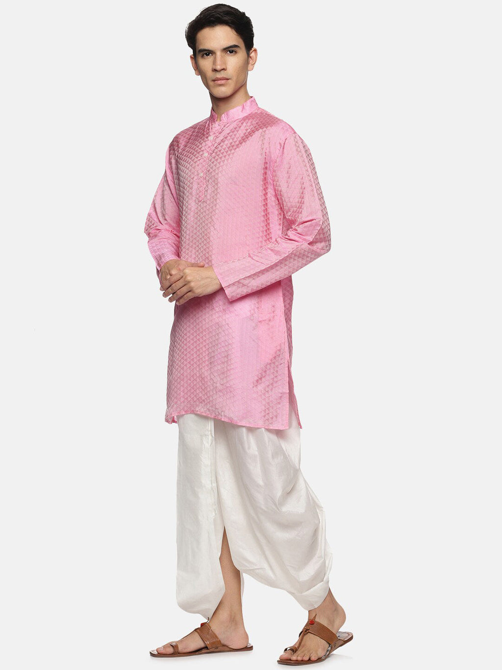 Sethukrishna Men Pink Kurta with Dhoti Pants