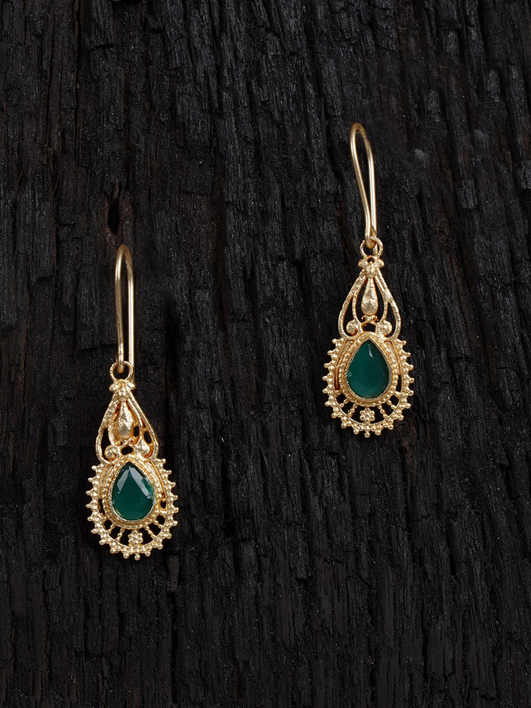 Shoshaa Green Gold-Polished Handcrafted Classic Drop Earrings