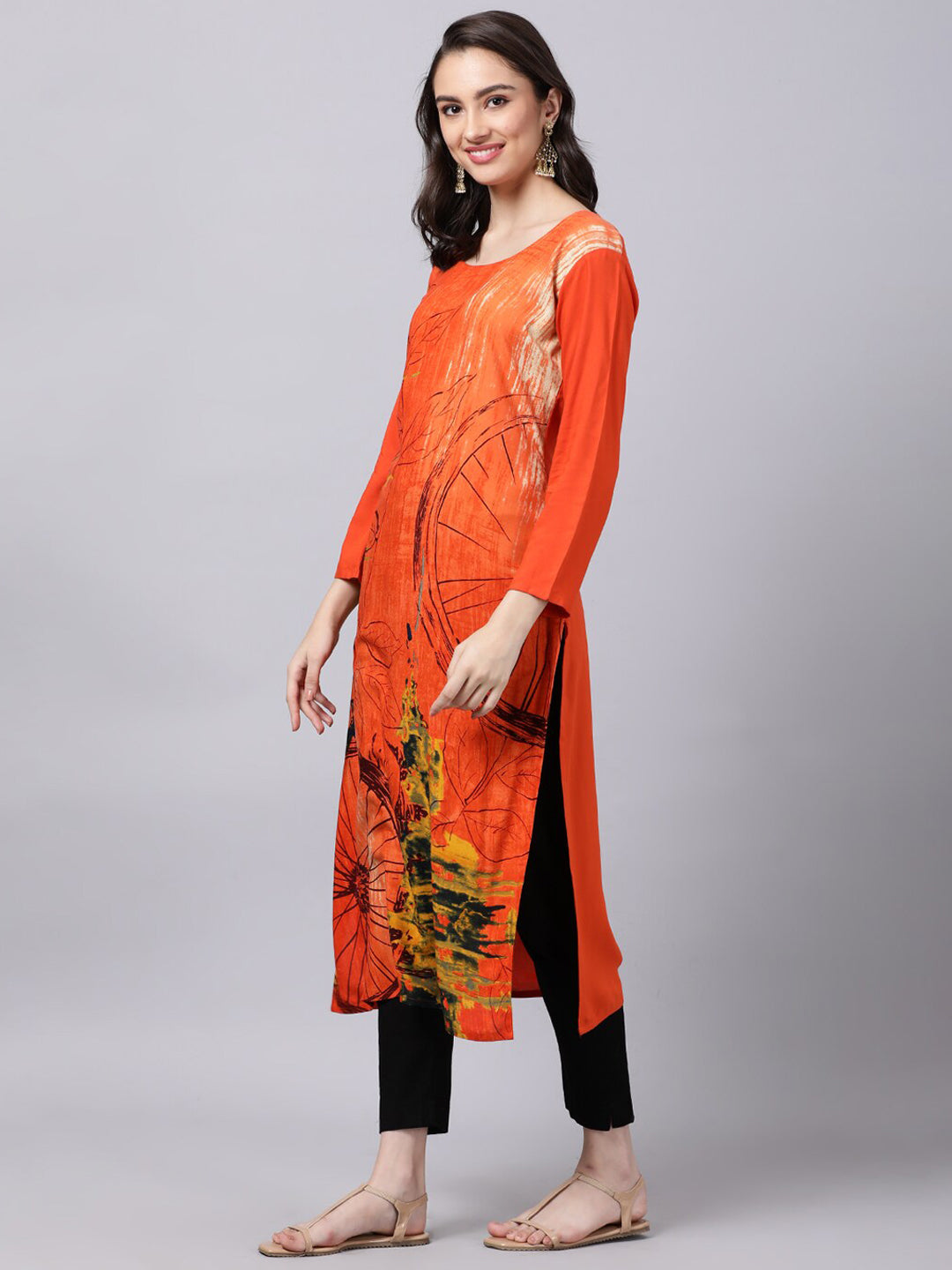 Souchii Women Orange Printed Floral Kurta