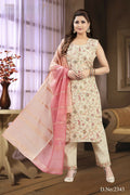 Joban Fashion Women Tissue Cream Round Neck Emroidery Kurta Set