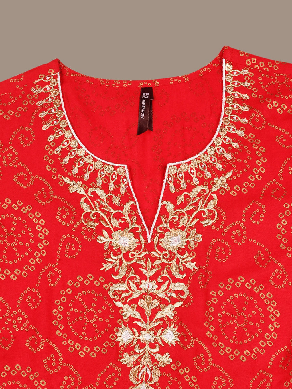 HERE&NOW Bandhani Printed Thread Work Embroidered Anarkali Kurta