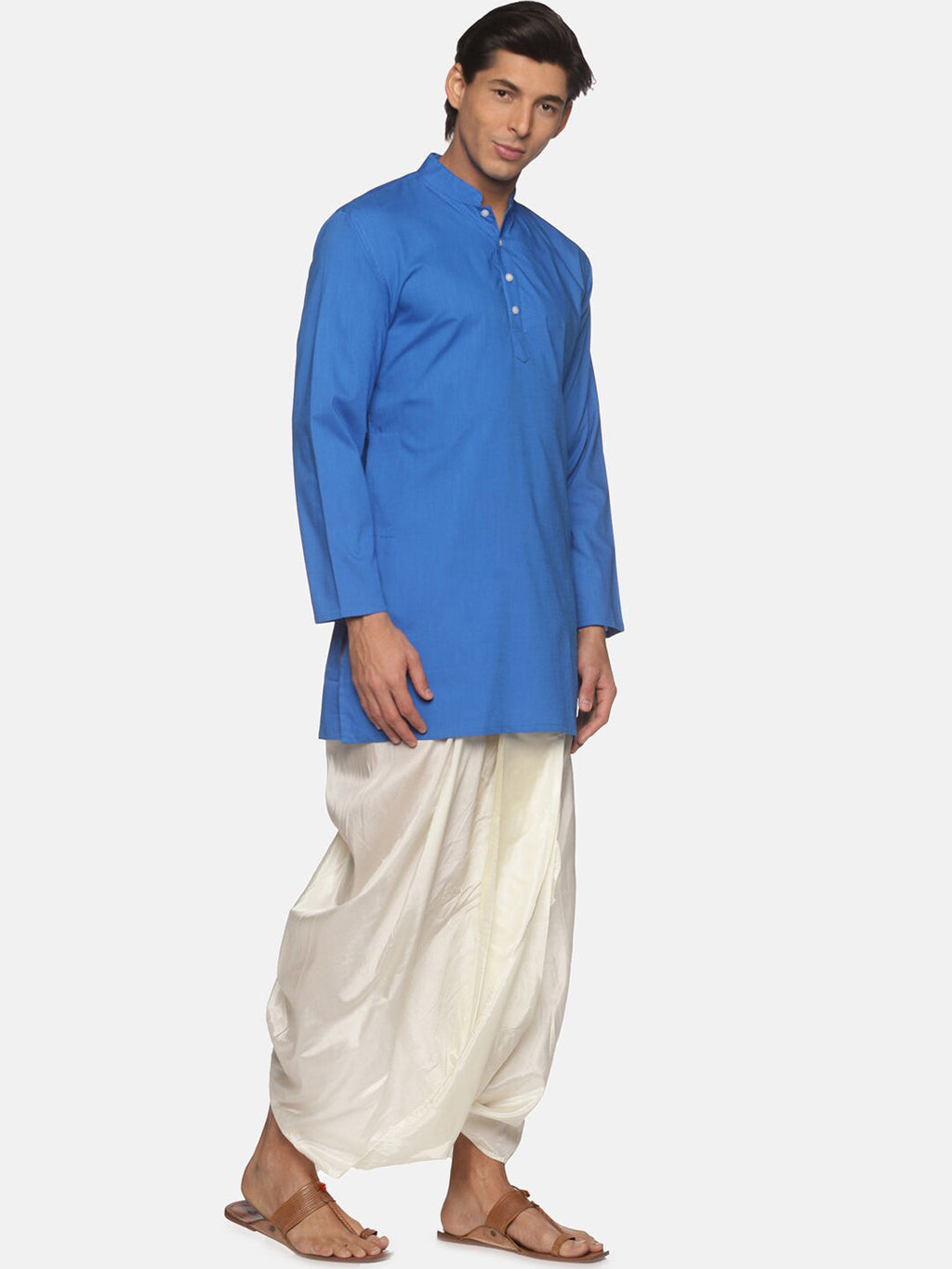 Sethukrishna Men Blue Pure Cotton Kurta with Dhoti Pants