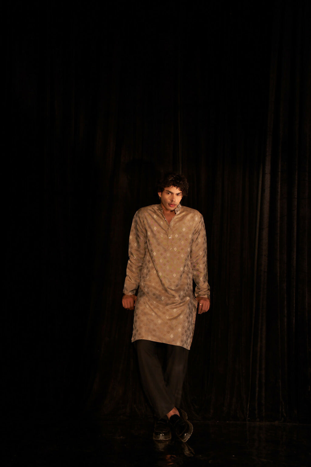 Light Brown Viscose Wevon Designer Men's Kurta Set - Mahotsav