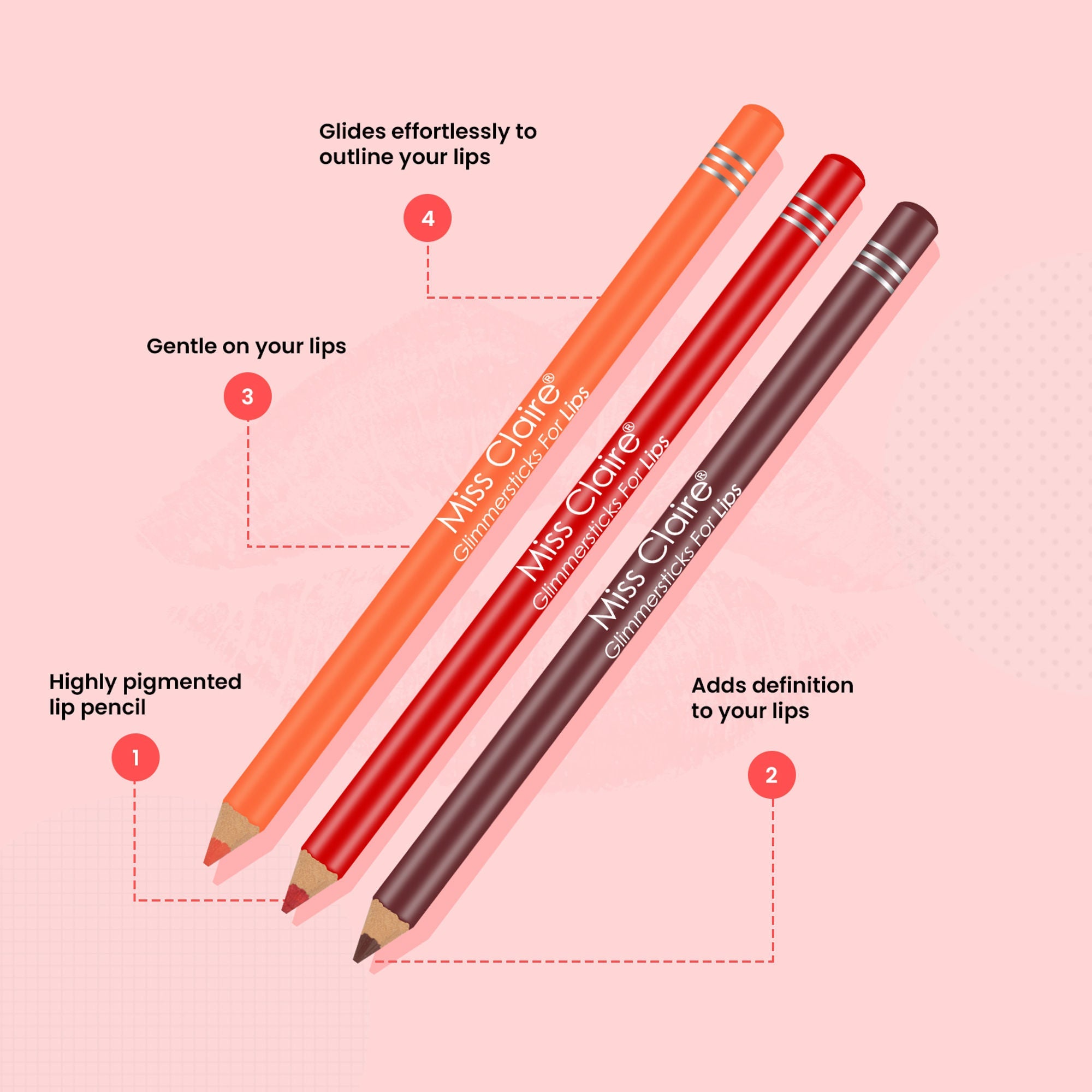 Miss Claire Glimmersticks For Lips - Warm Red L-38