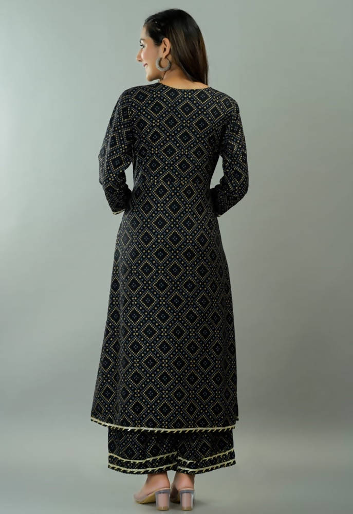 Vamika Black Lace Work Rayon Party And Casual Wear Kurta Set