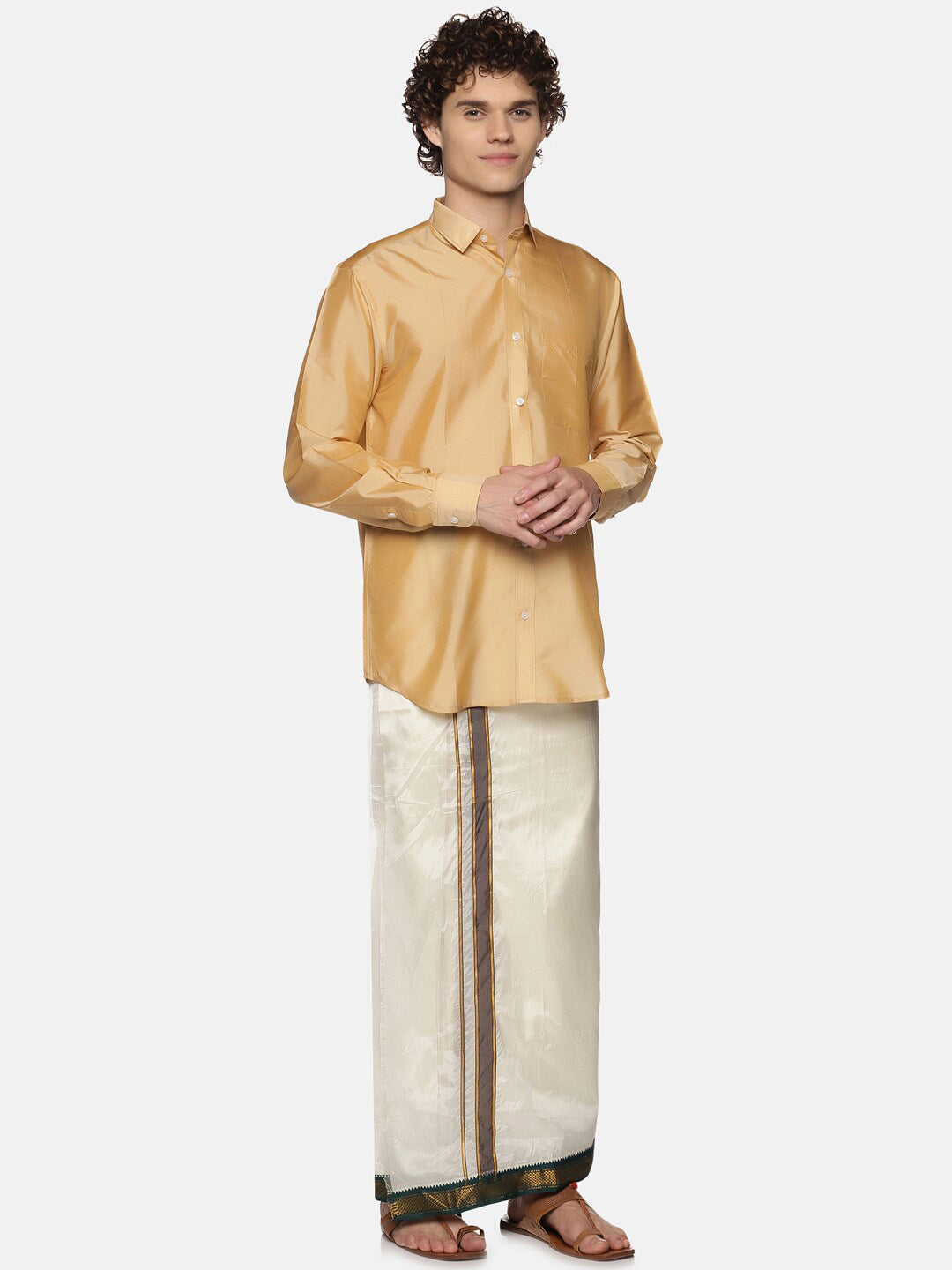 Sethukrishna Men Off White Solid Art Silk Dhotis