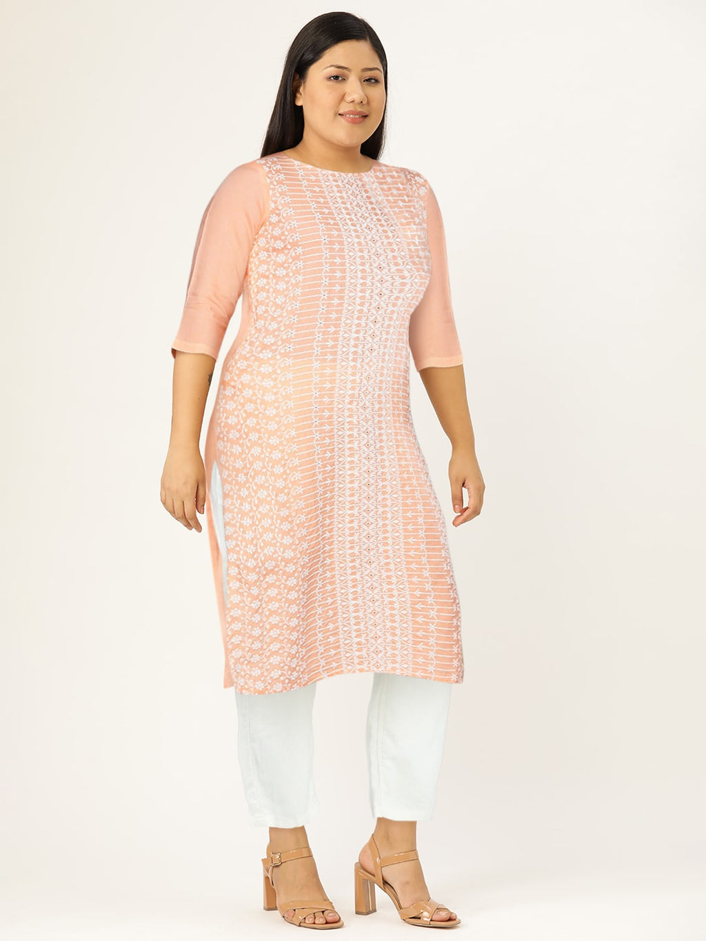 HERE&NOW Women Ethnic Motifs Embroidered Pastels Kurta