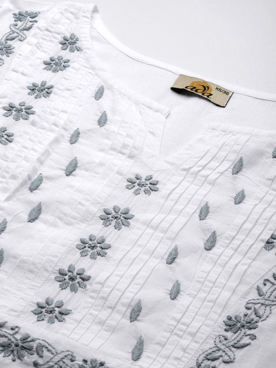 ADA Ethnic Motifs Embroidered Chikankari White Romance Kurta