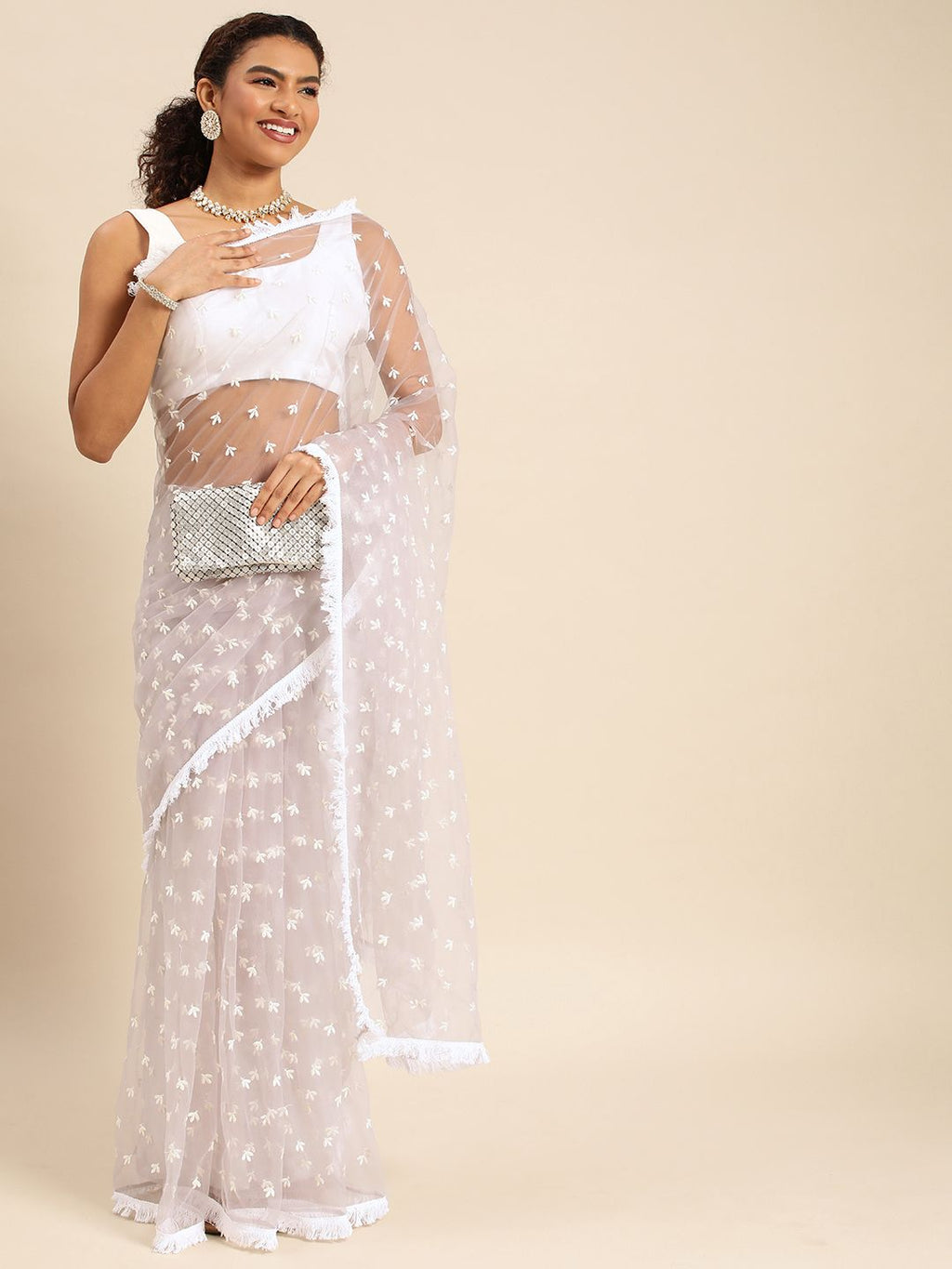 kasee Ethnic Motifs Embroidered Net Saree