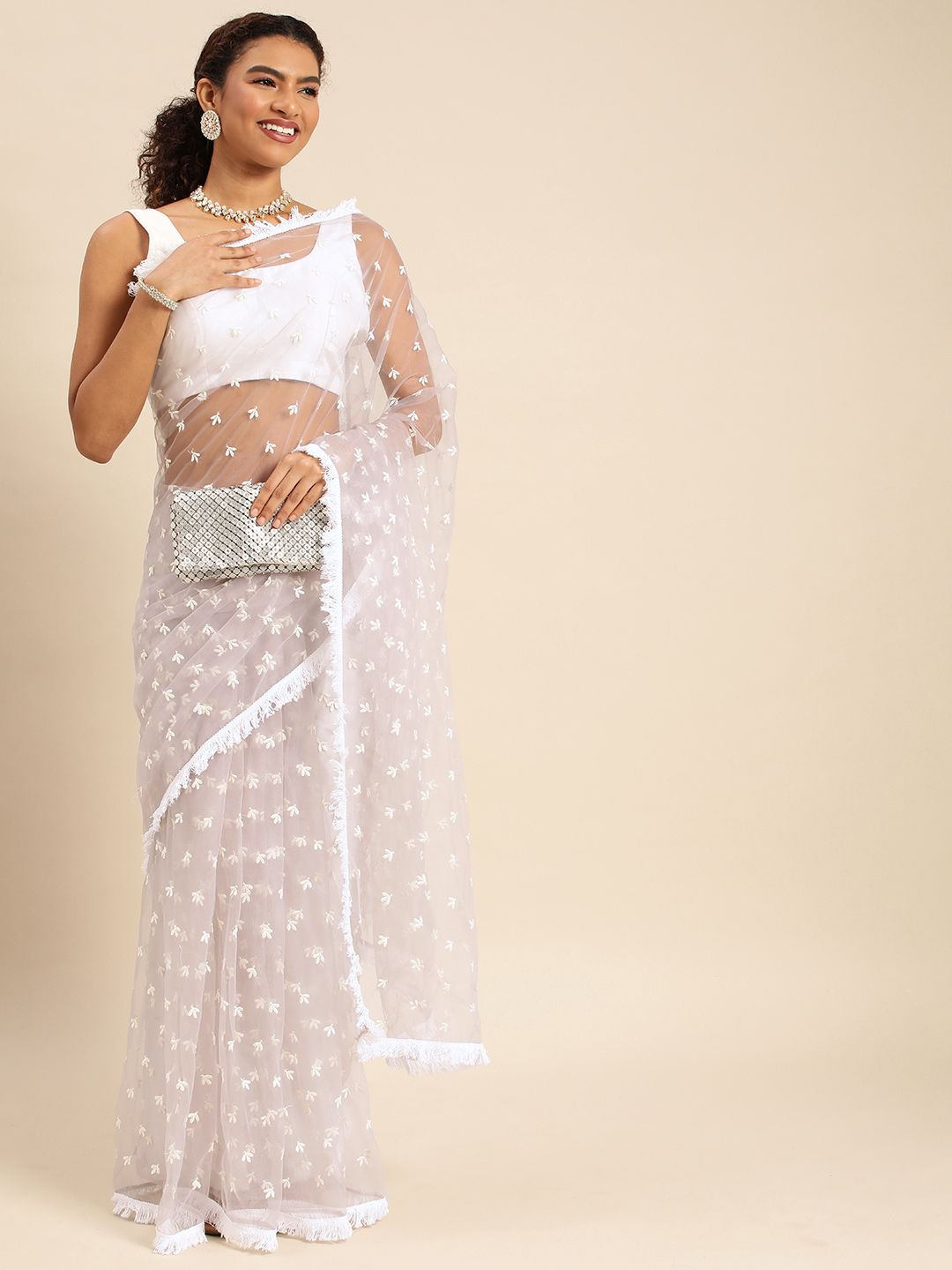 kasee Ethnic Motifs Embroidered Net Saree