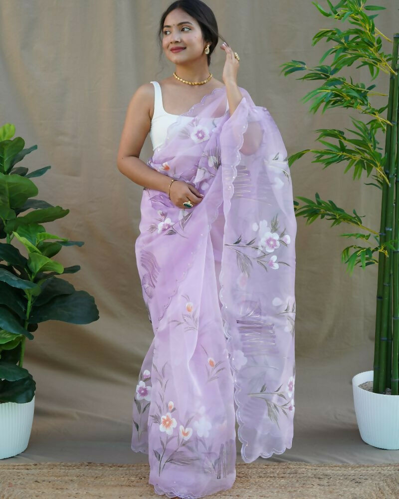 Vamsee Menka Purple Organza Saree