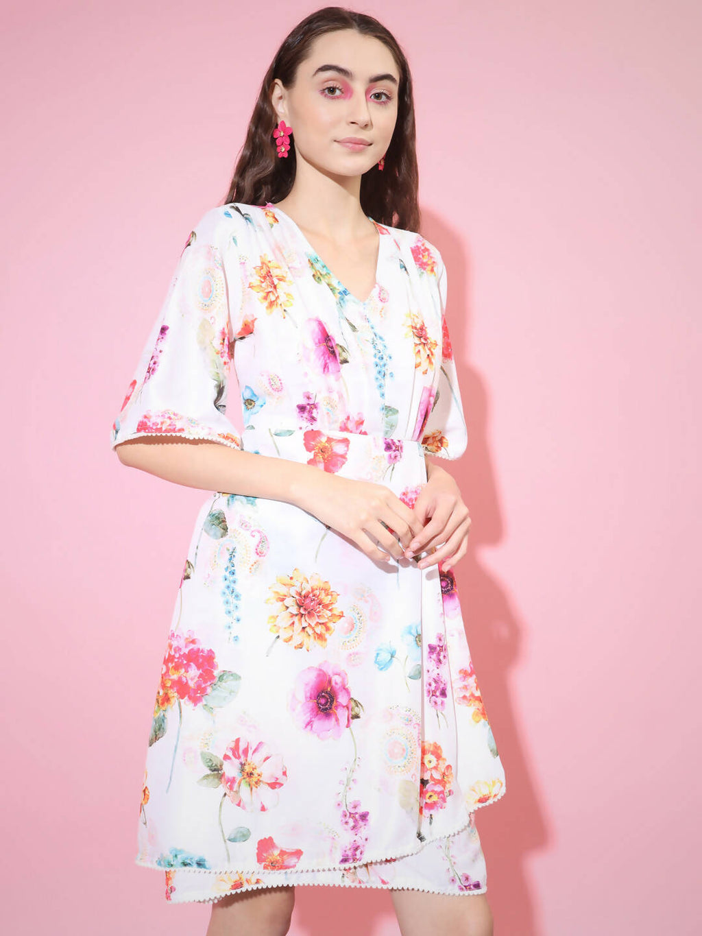 Myshka Women's Multi Floral Printed Empire Dress