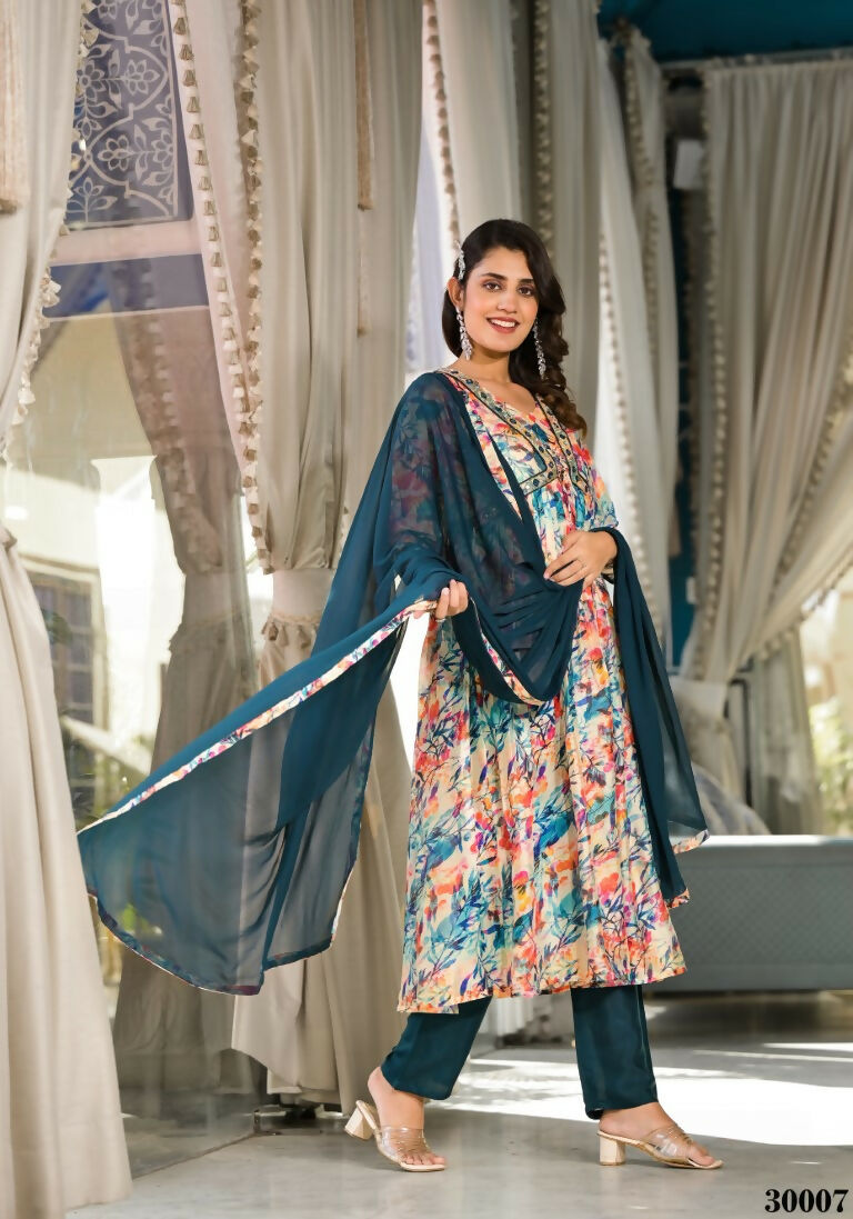 Designer Stylish Multi Slim Georgette Stitched Suit With Dupatta - Kiyara