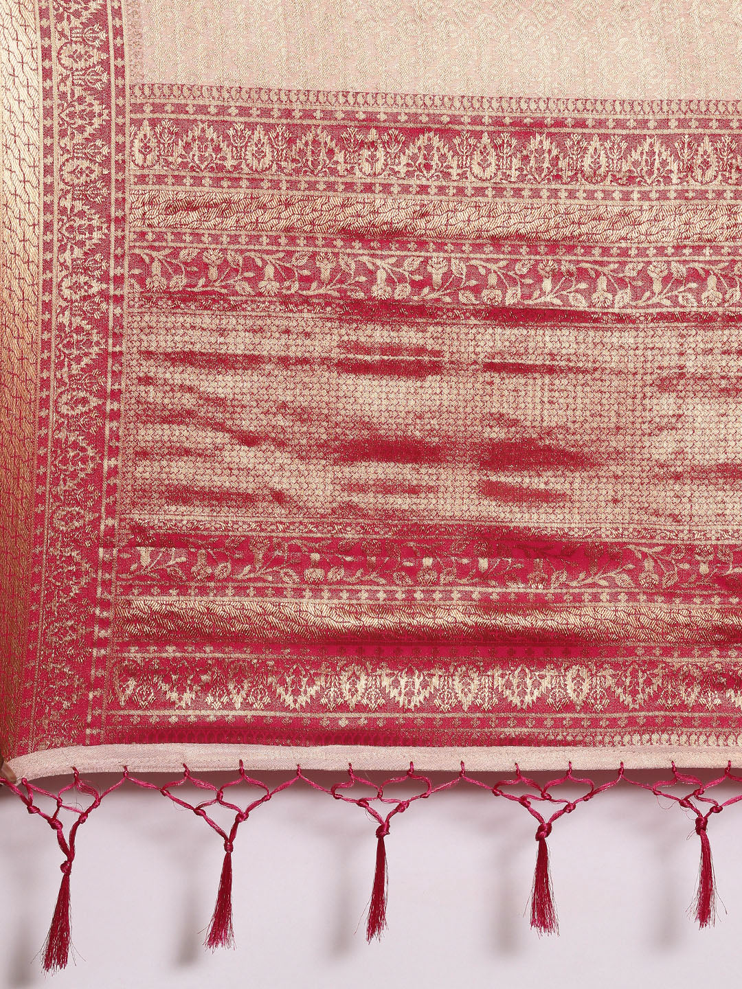 Saree Mall Peach-Coloured Ethnic Motifs Zari Silk Blend Banarasi Saree