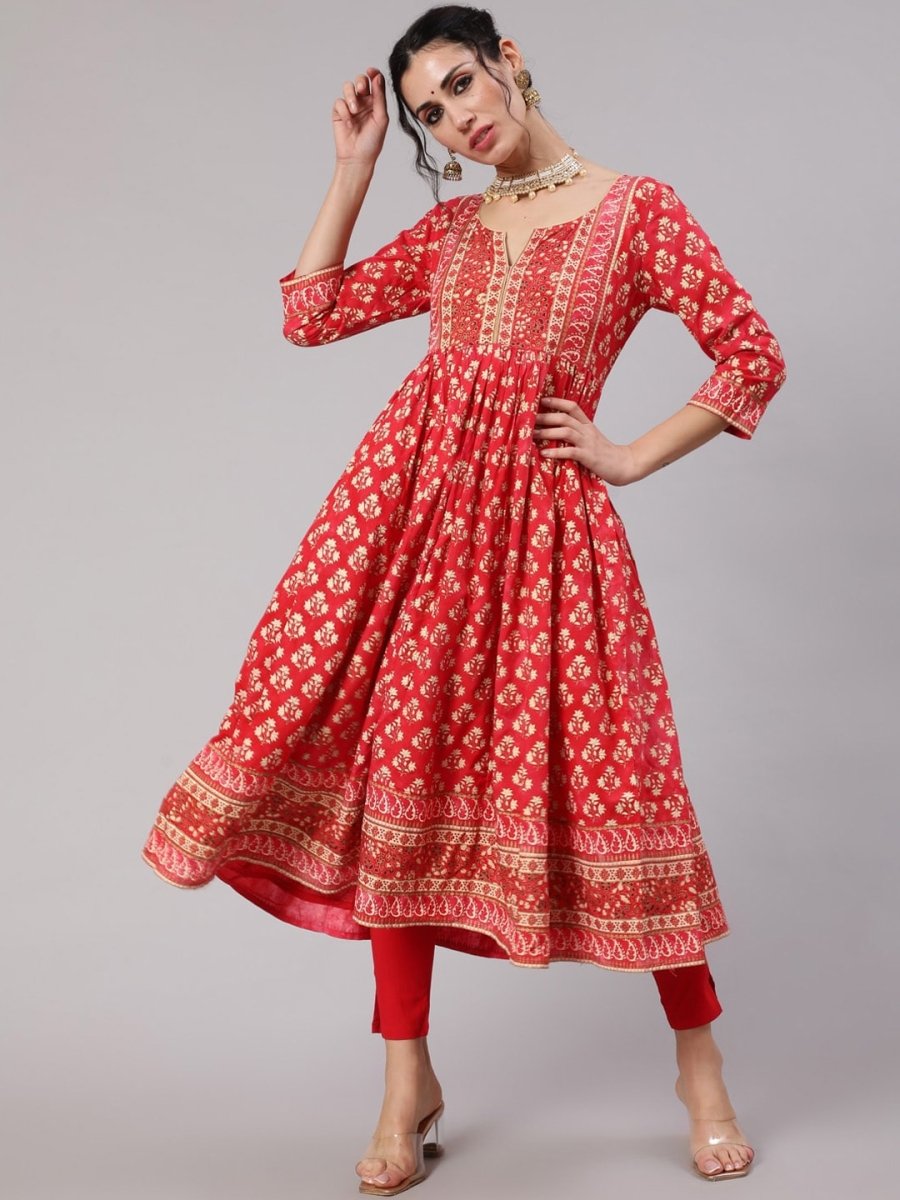 Aks Ethnic Motifs Printed Cotton Anarkali Kurta