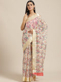 Saree Mall Cream-Coloured & Pink Floral Print Saree