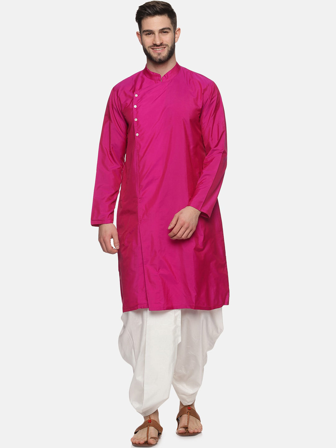Sethukrishna Men Rose Angrakha Kurta with Dhoti Pants