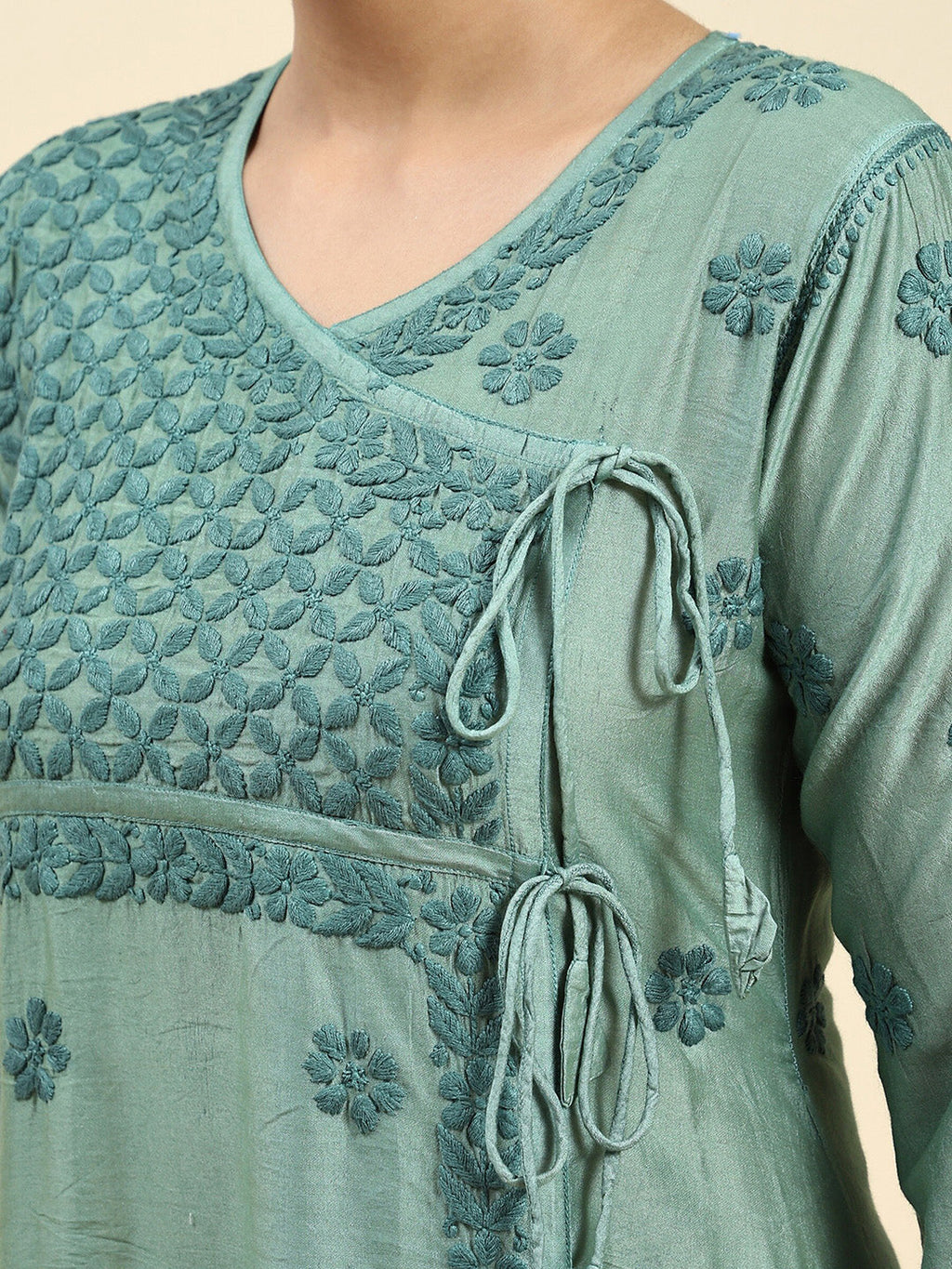 HOUSE OF KARI Embroidered Chikankari Chanderi Silk Anarkali Kurta