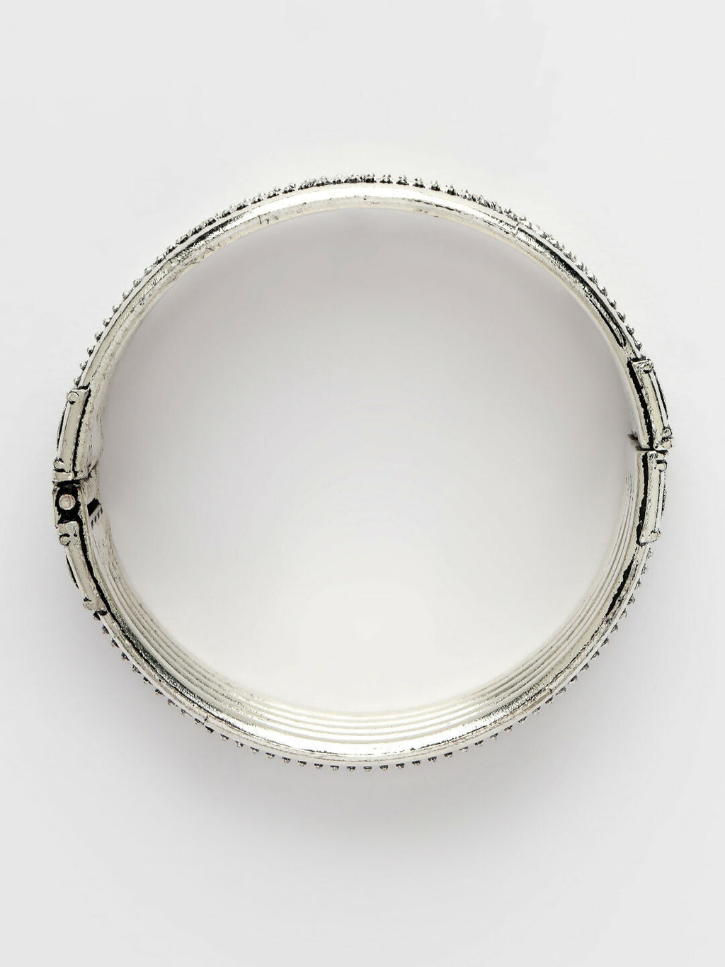 NVR Women's Silver-Toned German Silver Oxidised Kada Bangle
