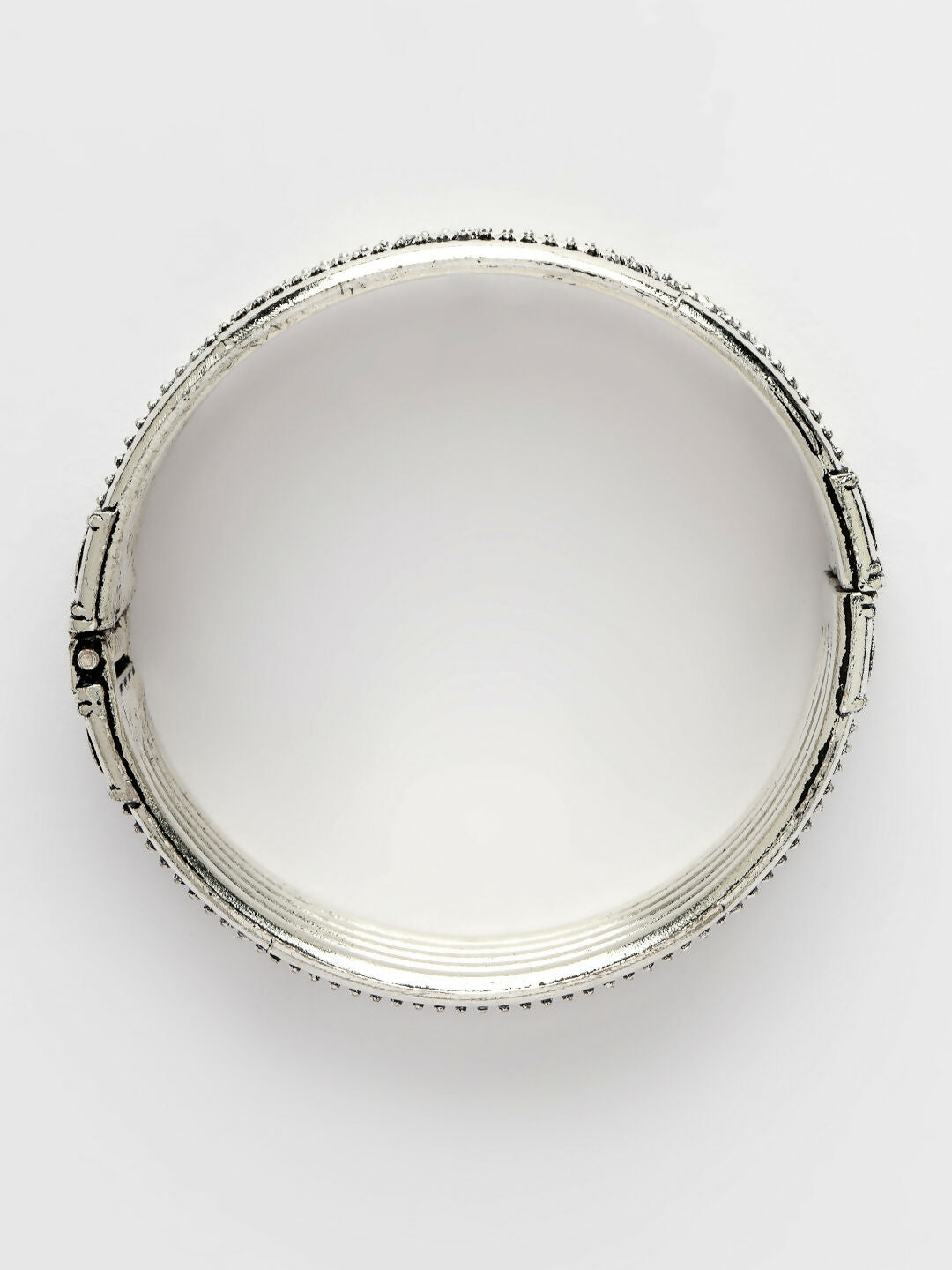 NVR Women's Silver-Toned German Silver Oxidised Kada Bangle