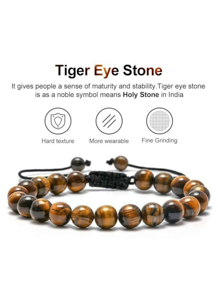 NVR Natural Tiger Eye Mens Adjustable Bracelet