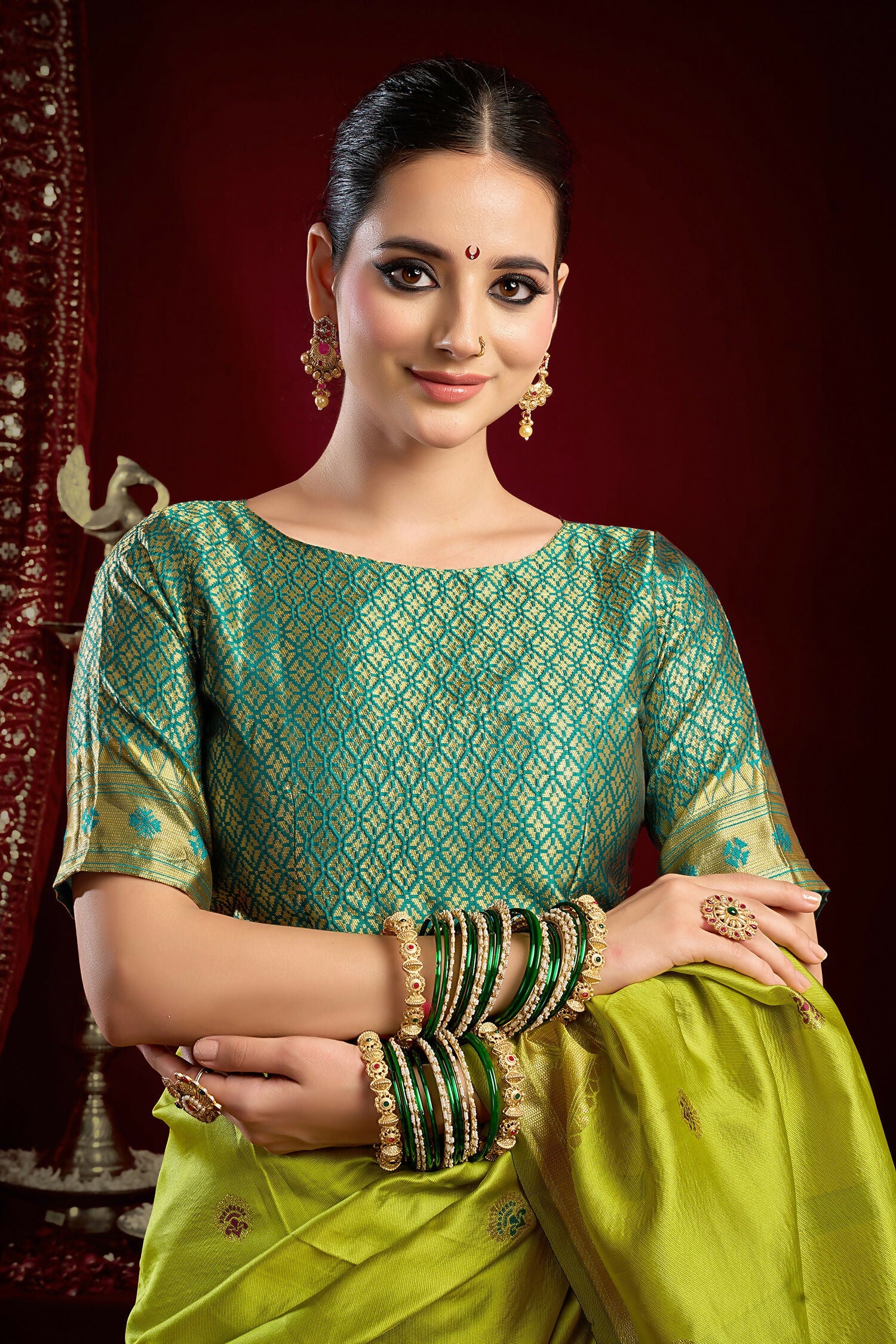Joban Fashion Mustard Green Paithani Silk Blend Butti Saree