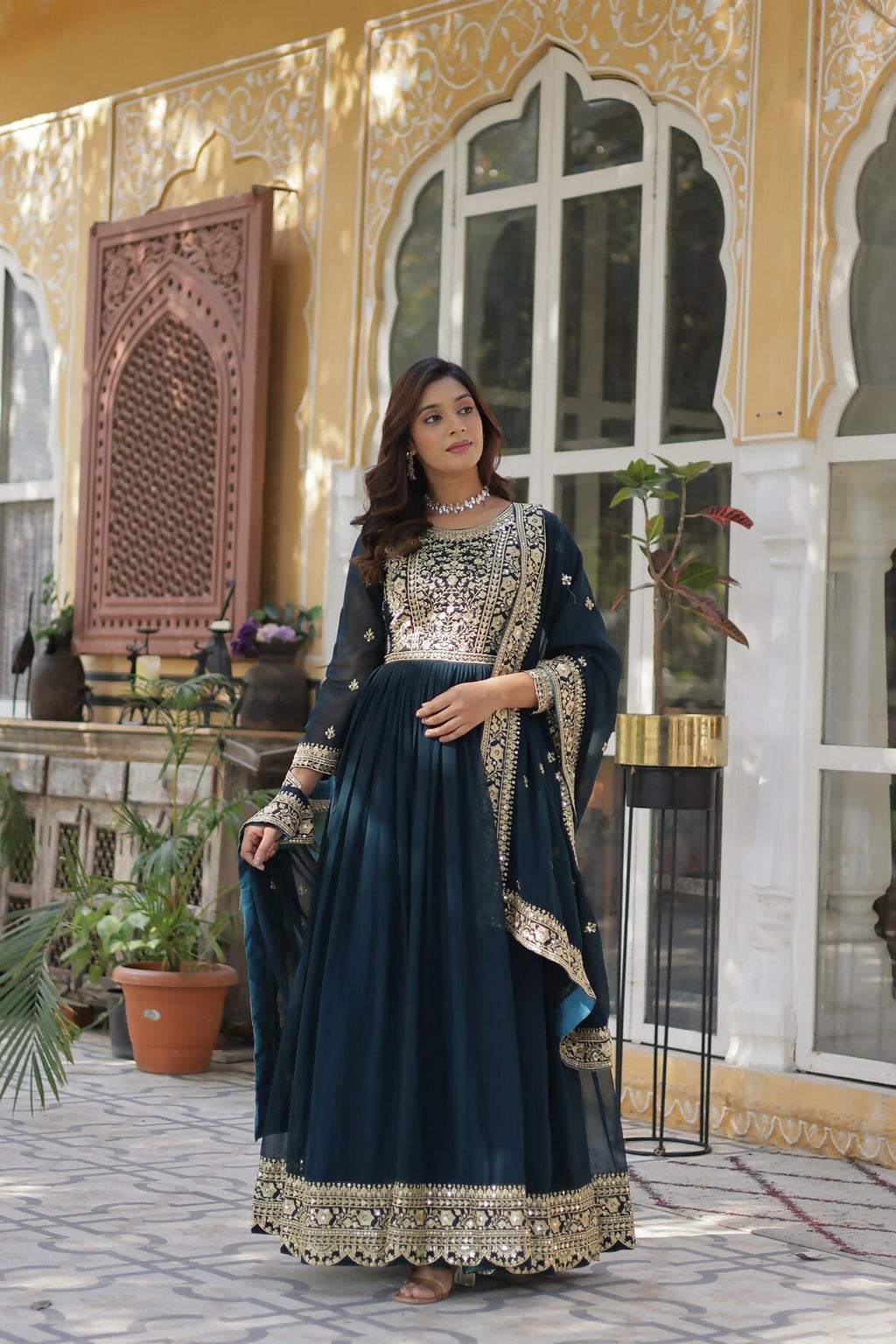 Joban Fashion Rama Georgette Sequence Embroidery Work Kurta Set